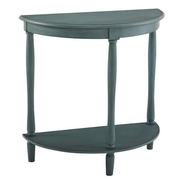 Benjara 28 in. Teal Semi Circle Wood End/Side Table with Wooden Frame