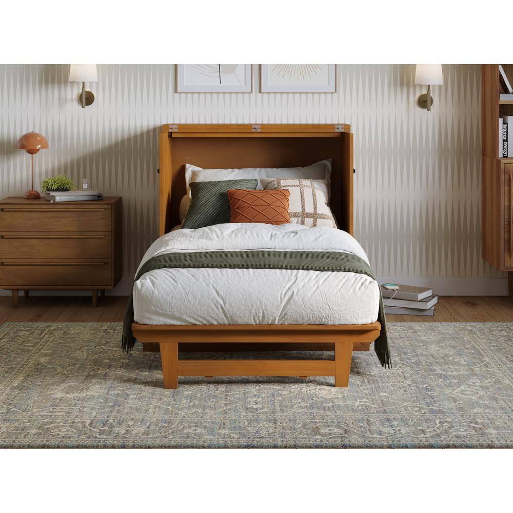 Santa Fe Light Toffee Twin Wood Murphy Bed Chest with Mattress and Charger