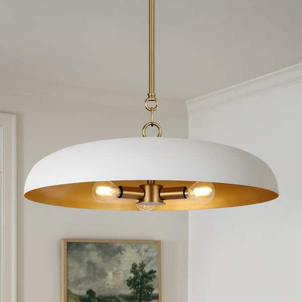 19.75 in. 3-Light Modern White Dome Hanging Pendant Light for Kitchen Island