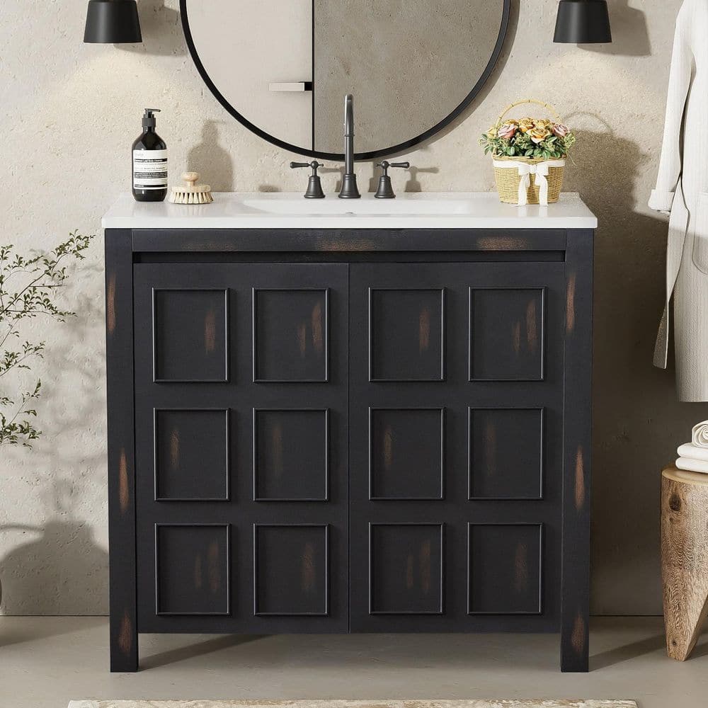 the Virgins タンクトップ黒 Ziyudura 36 in. Single Sink Freestanding Black Bath Vanity with