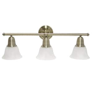 7.75 in. 3-Light Antique Brass and Alabaster Shades Metal Glass Shade Vanity Uplight Downlight Wall Fixture