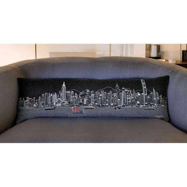 Black, Gray, White Solid Polyester 14 in. x 45 in. Throw Pillow