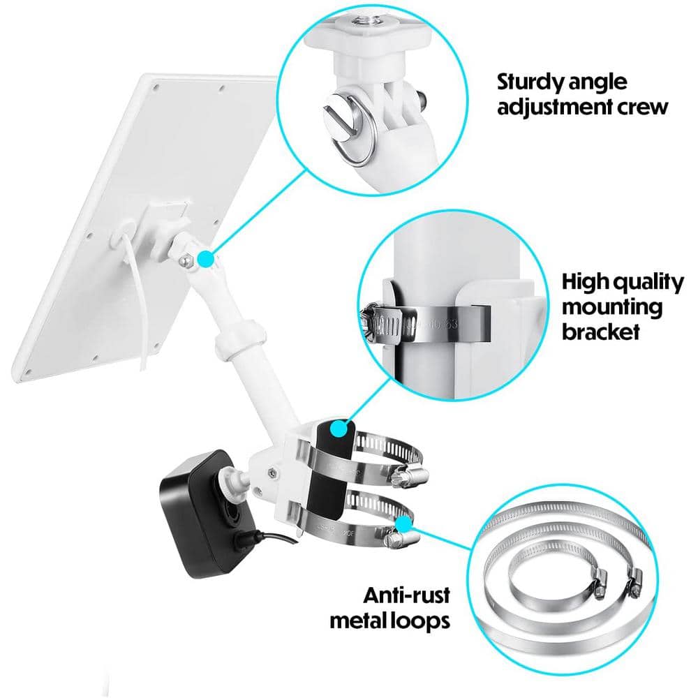 White Universal Pole Mount for Security Camera and Solar Panel