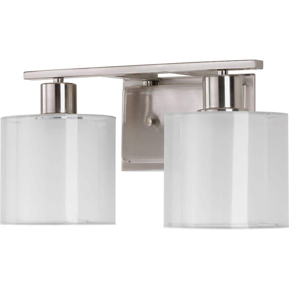 Brushed Nickel 2-Light Bath Fixture with Glass Globe and Mylar Shade