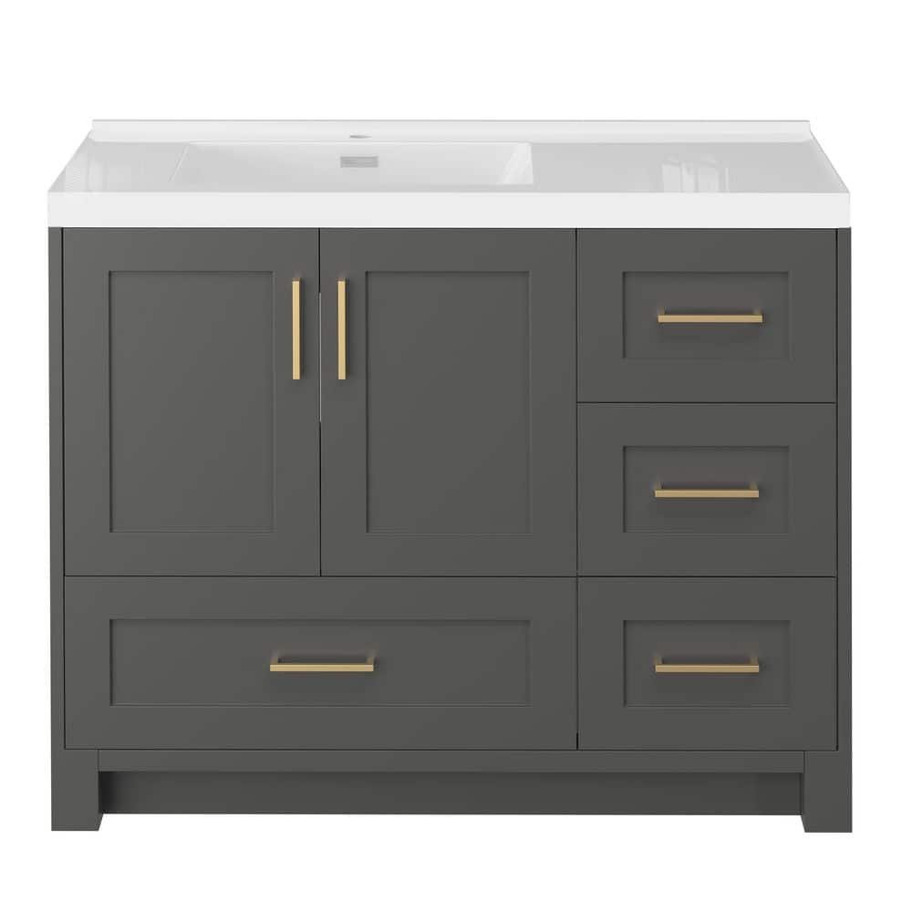 Getpro Eclipse 42 in. Freestanding Dark Gray Bath Vanity with White Single Sink Solid Surface ...