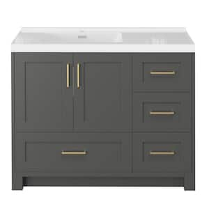 Eclipse 42 in. Freestanding Dark Gray Bath Vanity with White Single Sink Solid Surface Top Solid Wood Cabinet Assembled