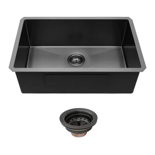 33 in. Undermount Single Bowl 16-Gauge Gunmetal Black Stainless Steel Kitchen Sink
