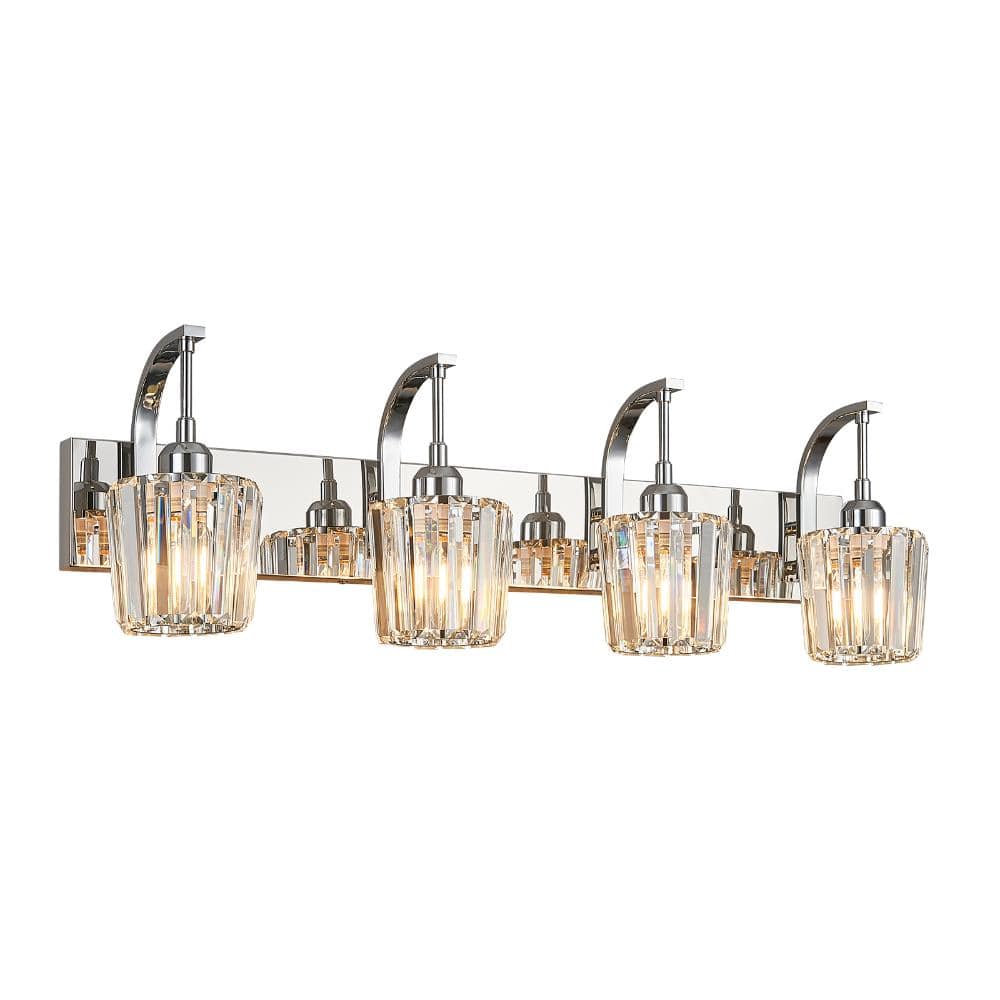 32.67 in.4-Light Chrome Bathroom Vanity Light Clear Conical Fluted Crystal Wall Lighting Over Mirror For Bathroom price history on PriceWatchPro