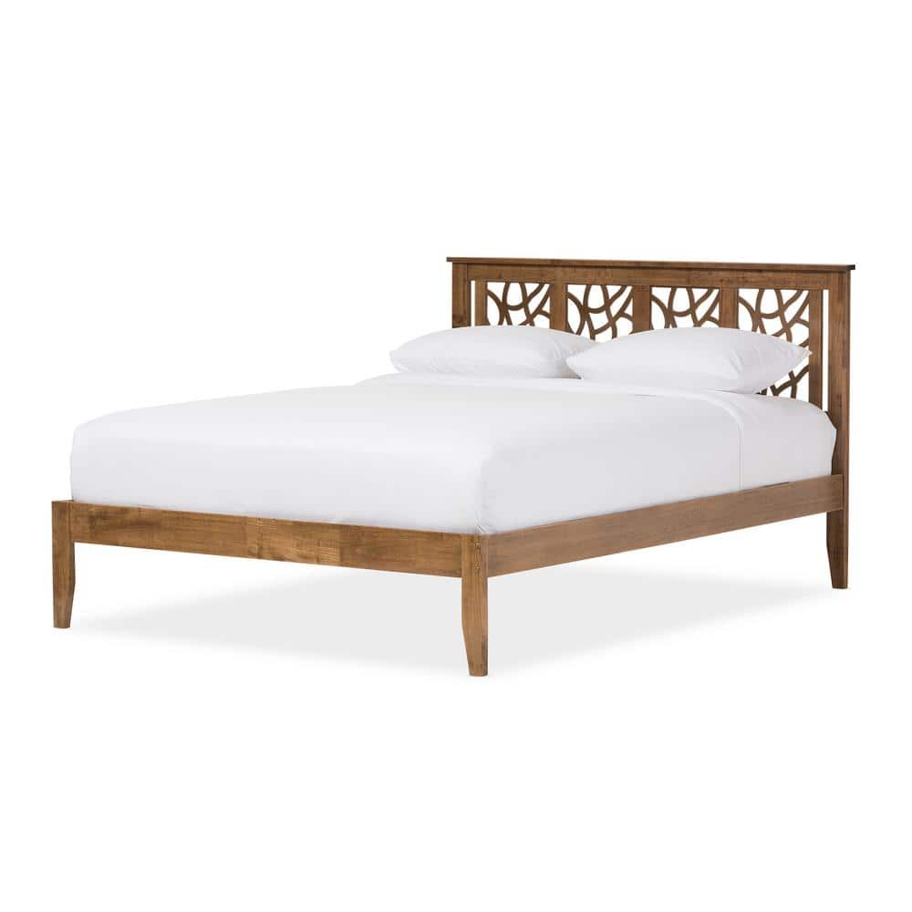 Trina Queen-Size Walnut Wood Platform Bed with Tree Branch Inspired Headboard