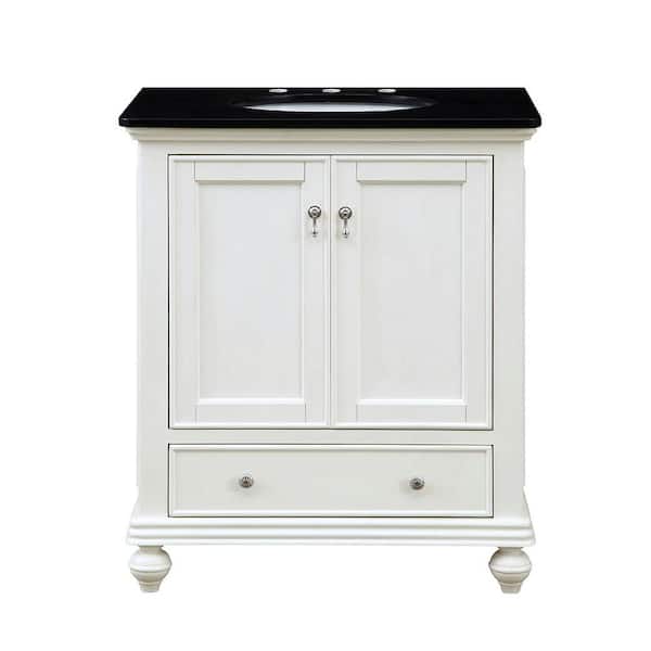 Unbranded Simply Living 30 in. W x 21 in. D x 35 in. H Bath Vanity in Antique White with Black Porcelain Top