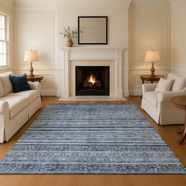 Mayfield Premium Machine Washable Abstract AMF1653 Blue 5 ft. x 7 ft. 6 in. Area Rug