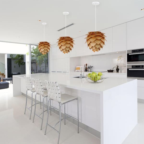 Kaliko 60-Watt 1-Light Kula Wood Tropical Pendant Light with Wood Panels and No Bulbs Included