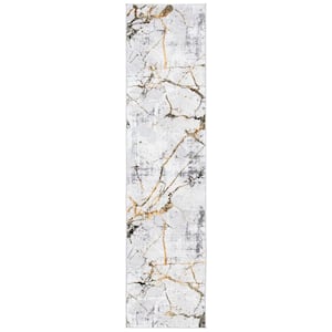 Amelia Gray/Gold 2 ft. x 10 ft. Abstract Distressed Runner Rug