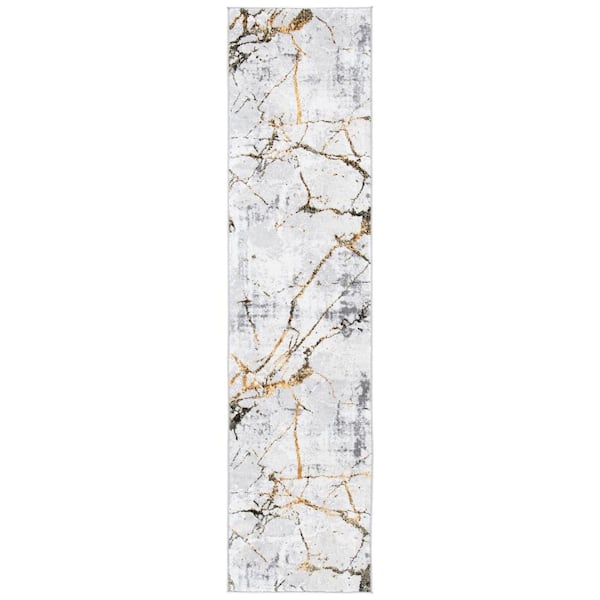 SAFAVIEH Amelia Gray/Gold 2 ft. x 16 ft. Abstract Distressed Runner Rug