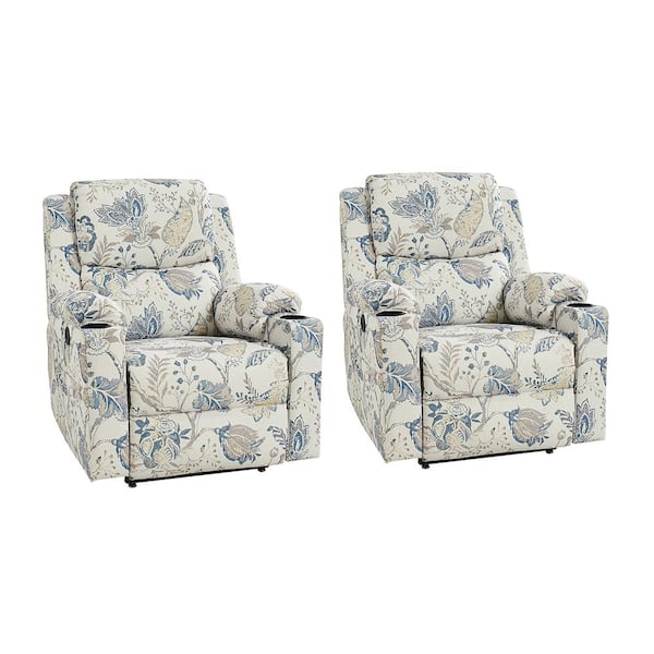 JAYDEN CREATION Lorenz Blue Traditional Dual Motor Lift Assist Recliner with Massage and Heat (Set of 2)