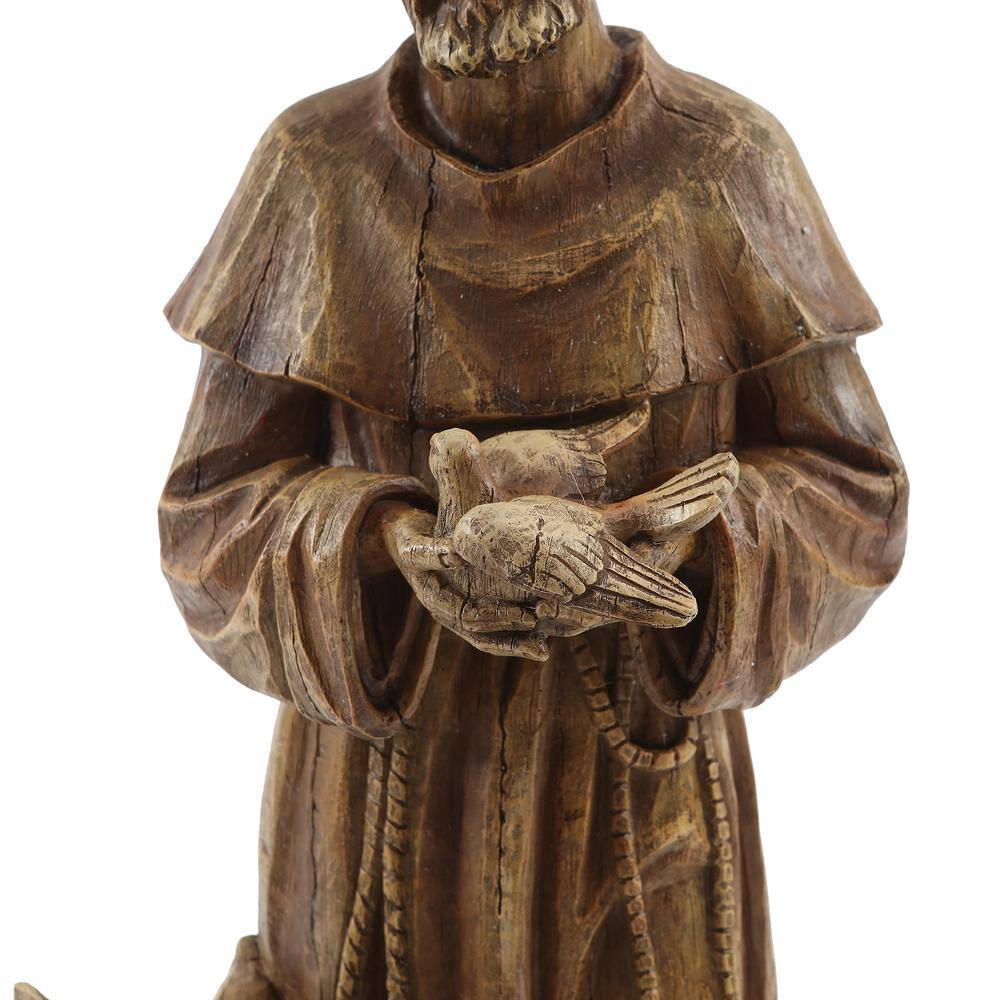 Weathered Brown Saint Francis Garden Statue with Animals