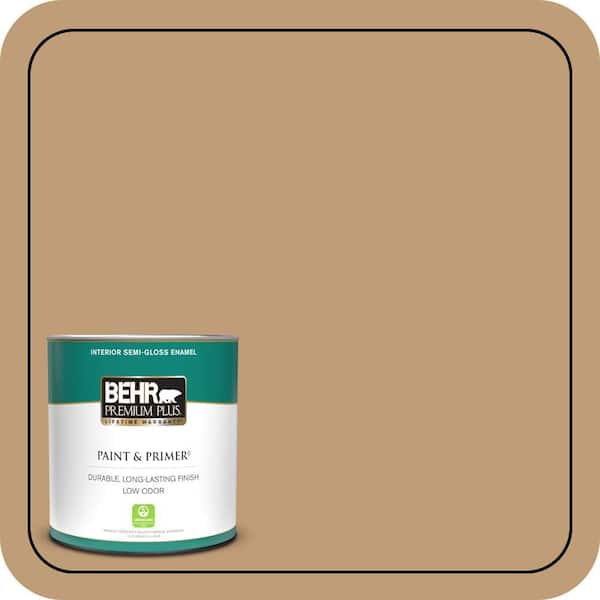 BEHR PREMIUM PLUS 1 qt. #300F-4 Almond Toast Semi-Gloss Enamel Low Odor Interior Paint & Primer