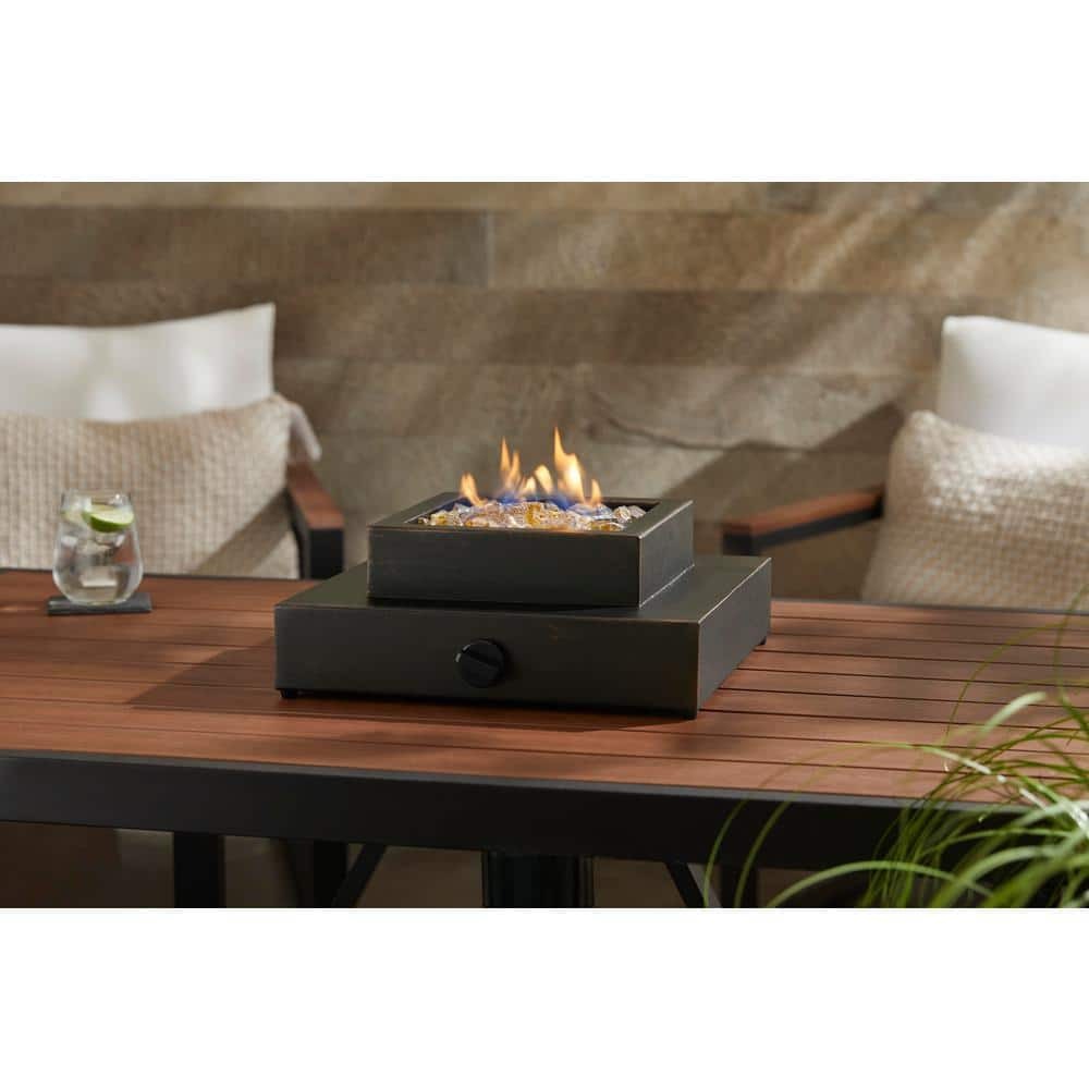 Hampton Bay 14 in. x 5.5 in. 8000 BTU Square Steel Propane Fire Pit in  Antique Bronze GFT-31312 - The Home Depot