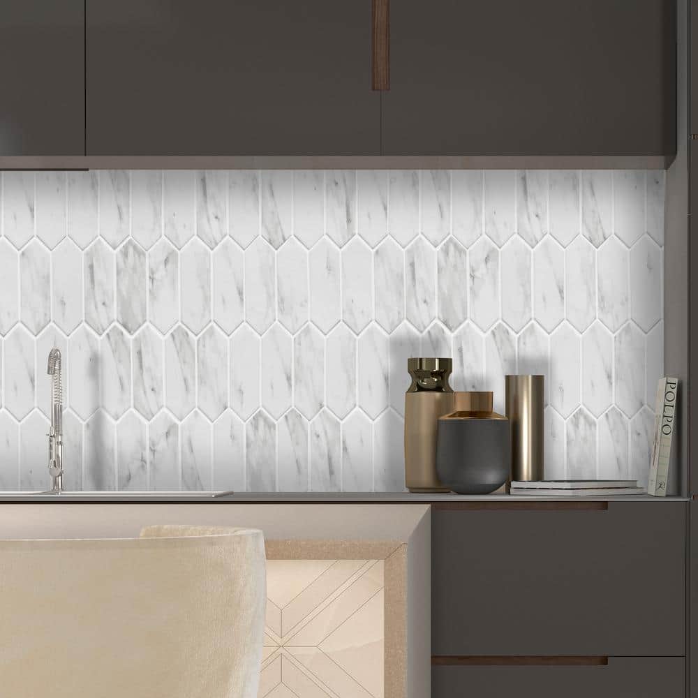 10.9" x 9.5" White Calacatta Recycled Glass Hexagon Mosaic Tile