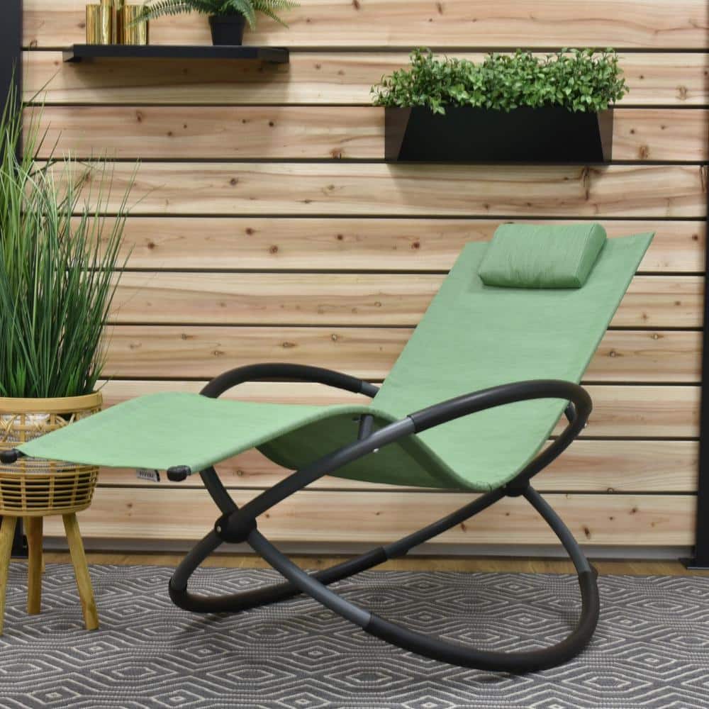 Olive Grove Steel Rocking Chaise Lounger with Cushions