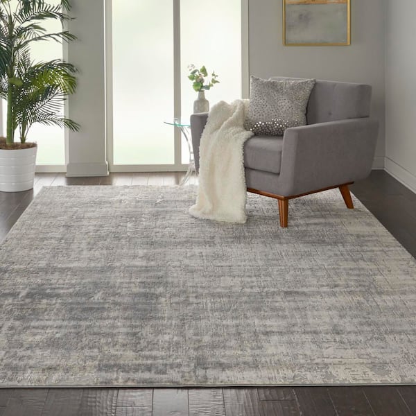 Rustic Textures Ivory/Silver 8 ft. x 11 ft. Abstract Contemporary Area Rug