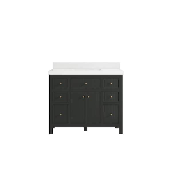Willow Collections Sonoma 42 in. W x 22 in. D x 36 in. H Single Sink Bath Vanity in Black Top with 2" White Quartz Top