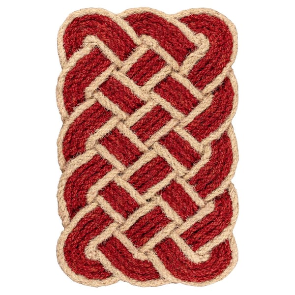 Maeve Classic Coastal Scalloped Basketweave Coir Red/Bleach 2 ft. x 3 ft. Indoor/Outdoor DoorMat