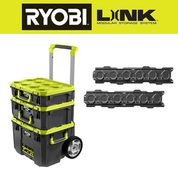 RYOBI LINK Rolling Tool Box w/ Standard and Medium Tool Box w/ Wall Rail (2-Pack)