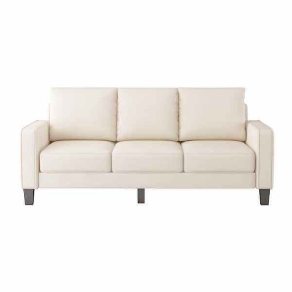 Unbranded 75 in. W Straight Arm Fabric Rectangle Modern Style 3 Seats Sofa In Beige.