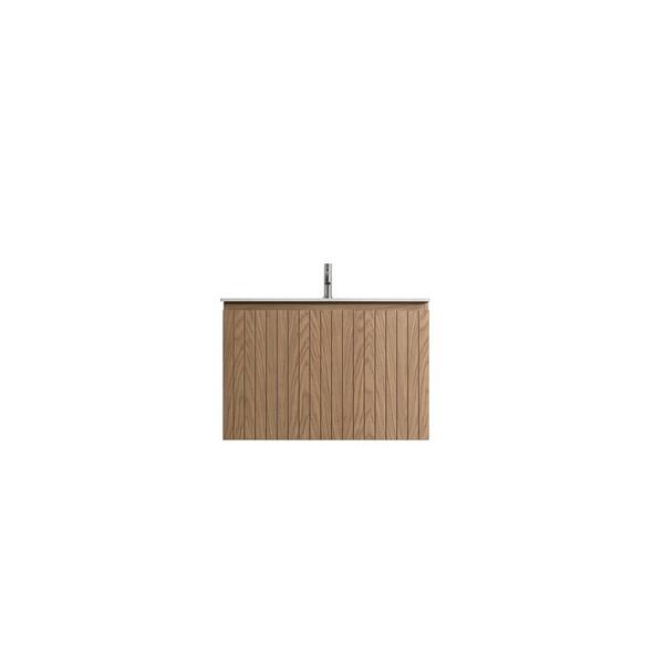 Modland Odele 30in. W x 19.75in. D x 20.16in. H Single Sink Floating Bath Vanity in Natural Wood with White Sintered Stone Top