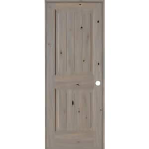 30 in. x 80 in. Knotty Alder 2 Panel Left-Hand Square Top V-Groove Grey Stain Solid Wood Single Prehung Interior Door