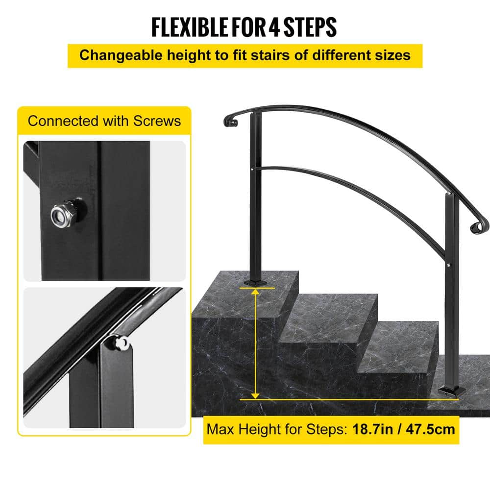 Matte Black Stainless Steel Handrail for 1-4 Steps