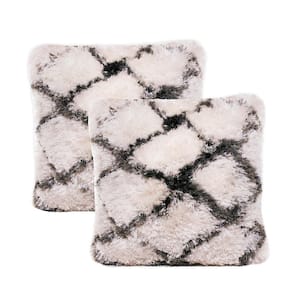 Soft Shag White/Black Diamond Polyester 20 in. x 20 in. Indoor Throw Pillow (Set of 2)
