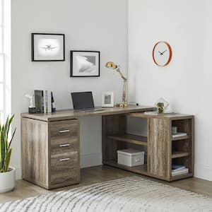 59.84 in. L-Shaped Natural Wood Desk with 2 Drawers, Spacious Modern Design, Drawers and Shelves for Home Office