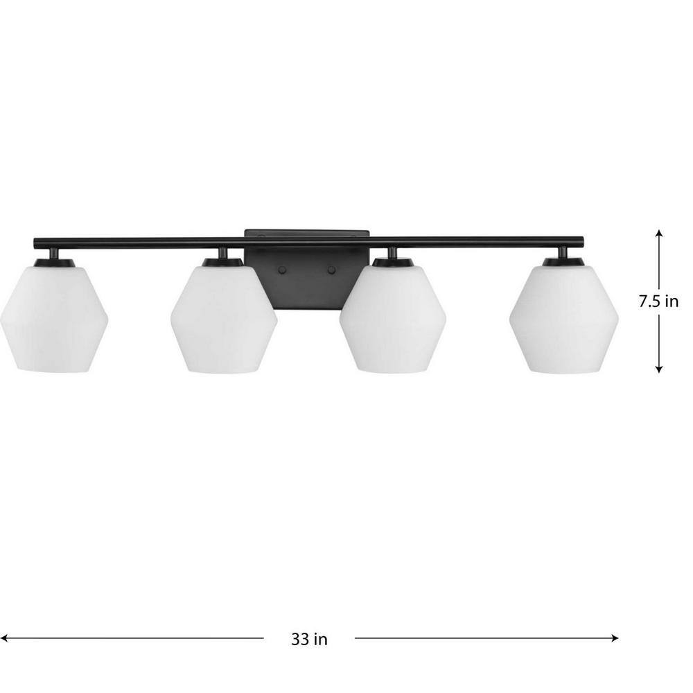 Copeland Matte Black 4-Light Vanity with Opal Glass Shades