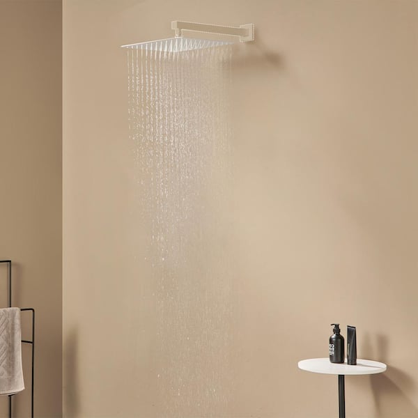 1-Spray Pattern with 2.5-GPM Square 12 in. Ceiling Mount Rain Fixed Shower Head in Brushed Nickel