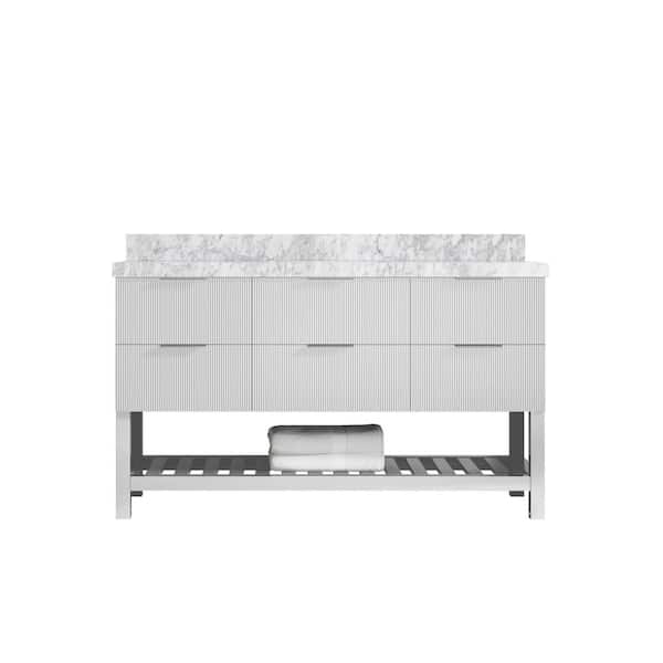 Willow Collections Catalina 60 in. W x 22 in. D x 36 in. H Single Sink Bath Vanity in White with 2 in. Carrara Marble Top