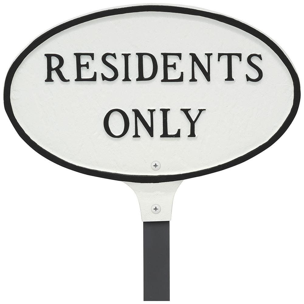6 in. x 10 in. Small Oval Residents Only Statement Plaque Sign with 17.5 in. Lawn Stake - White/Black product image for price tracking