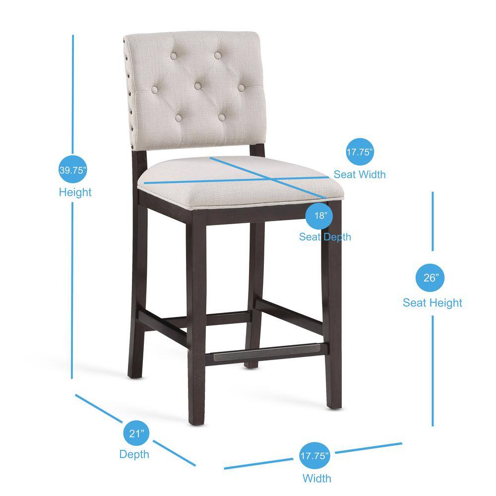 Lynwood Transitional Cream & Walnut Wood Counter Stool, 26-inch