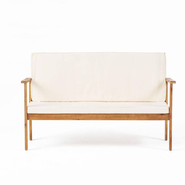 Unbranded 1-Piece Brown Wood Outdoor Chaise Lounge with Beige Cushion for Garden Patio Porch Yard