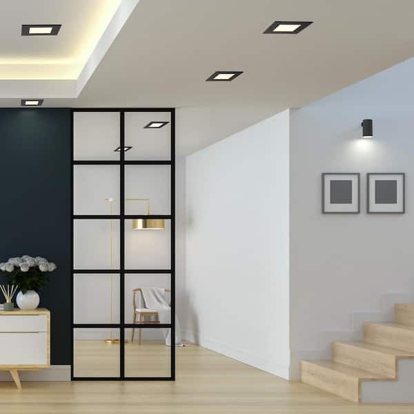 6 in. 2 Hour Fire Rated Slim Square Recessed LED Downlight Black IC Rated 1050 Lumens 5 CCT Color Selectable 2700K-5000K