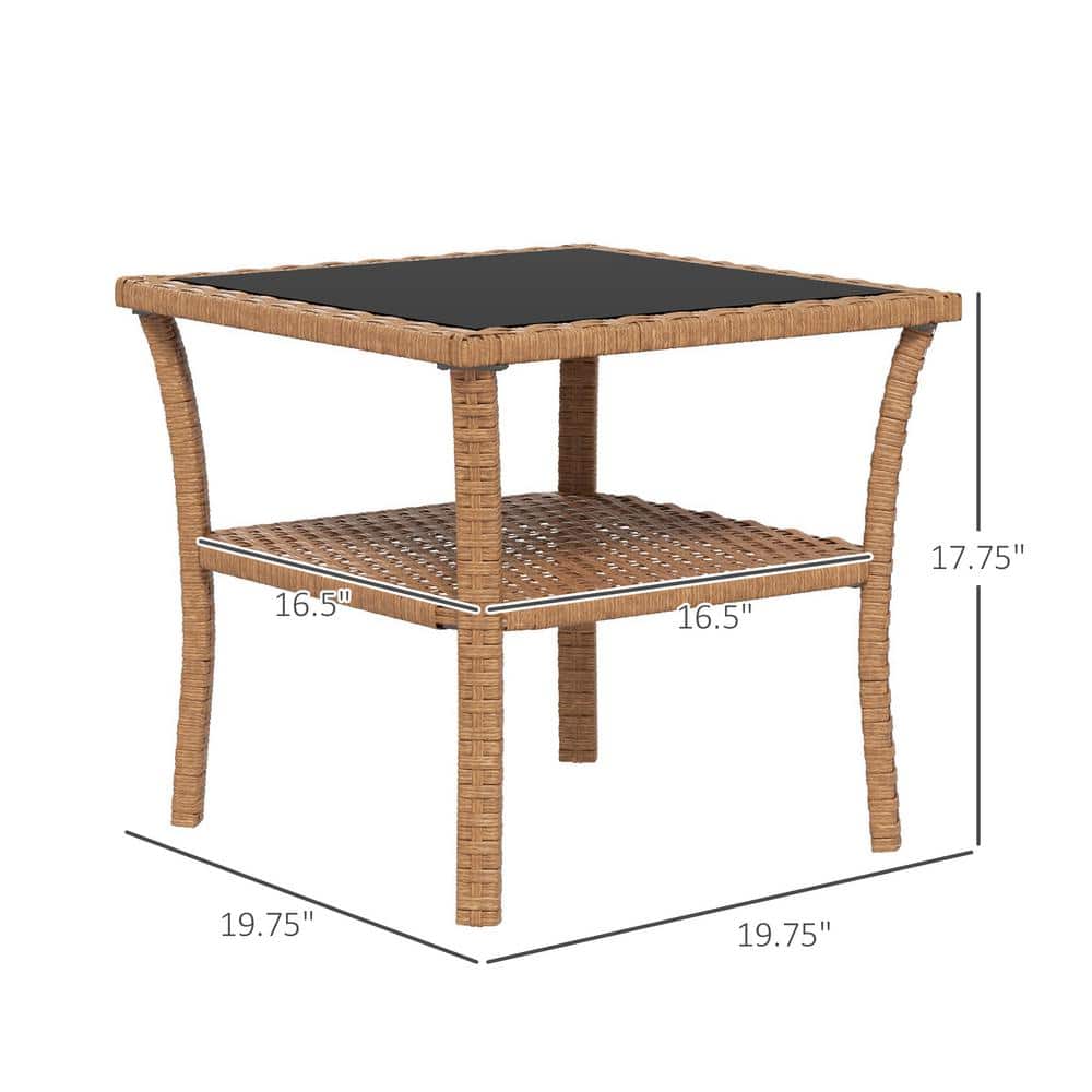 Sand Wicker and Glass 2-Tier Patio Coffee Table