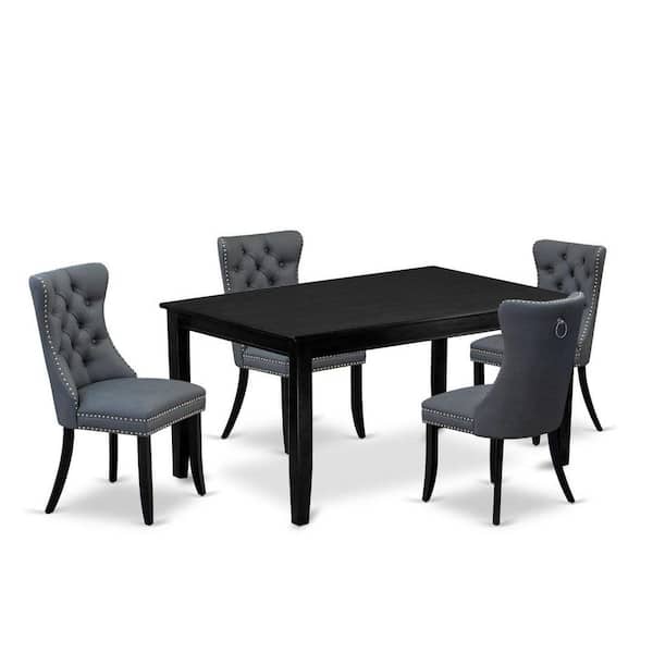 East West Furniture 5-Piece Black Finish Solid Wood Top-Rectangular Upholstered Dining Room Set-Seats 4