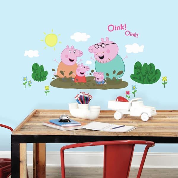 RoomMates 5 in. W x 19 in. H Peppa the Pig - Family Muddy Puddles 14-Piece Peel and Stick Giant Wall Decal