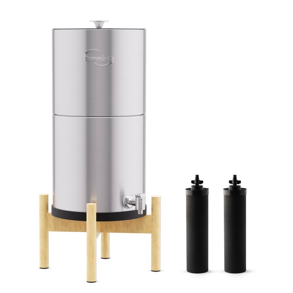 ISPRING Gravity-Fed Countertop Water Filter System, Natural Wood Base ...