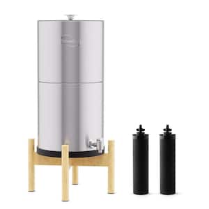 Gravity-Fed Countertop Water Filter System, Natural Wood Base, 3.17 Gal. Chlorine Reduction, Portable