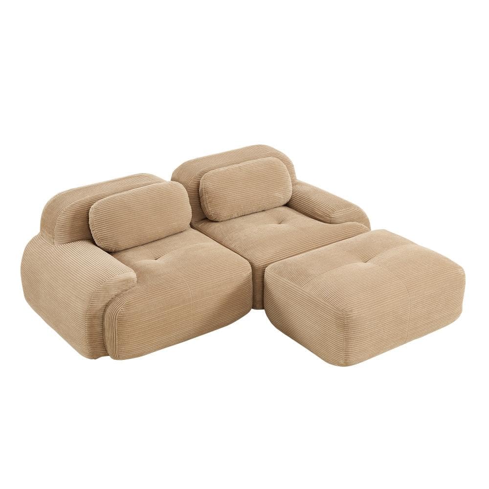 82 in. Curved Arm 4-piece Corduroy Modular L-Shape Sectional Sofa with Ergonomic Design in Camel