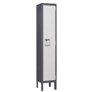 Metal Locker Single Tier 1 Door Tall Locker 12 in. D x 12 in. W x 66 in. H in Grey White Lockers Cabinet for Home