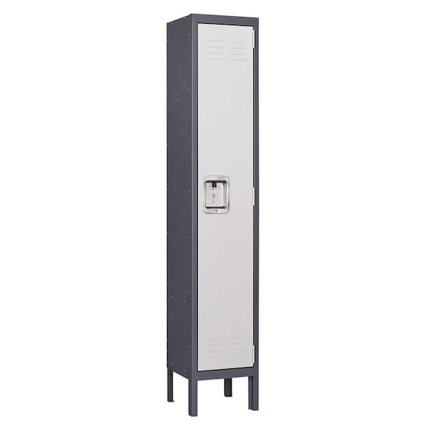 Mlezan Metal Locker Single Tier 1 Door Tall Locker 12 in. D x 12 in. W x 66 in. H in Grey White Lockers Cabinet for Home