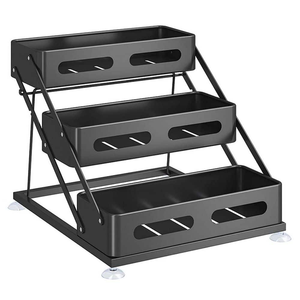 Anqtovp 3 Tier Black Countertop Foldable Shelf Kitchen Cabinet